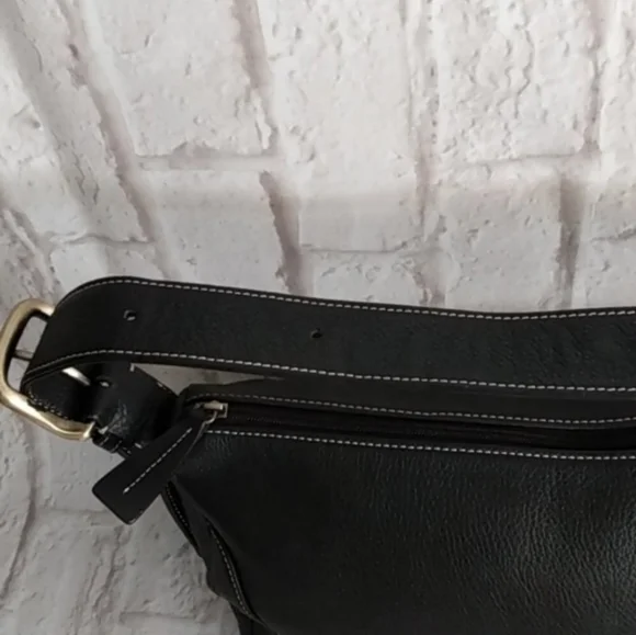 MILA PAOLI Black Leather with  White Accent Stitching Shoulder Handbag - Picture 3 of 12